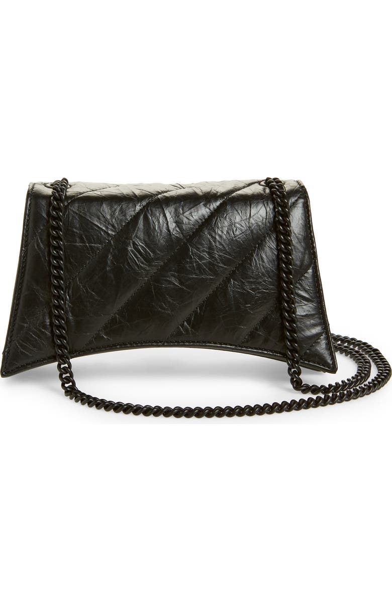 Balenciaga Crush Quilted Crinkle Leather Wallet on a Chain, Alternate, color,