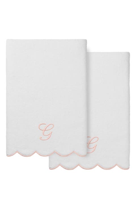 Adornia Scallop Set of 2 Initial Bath Towels