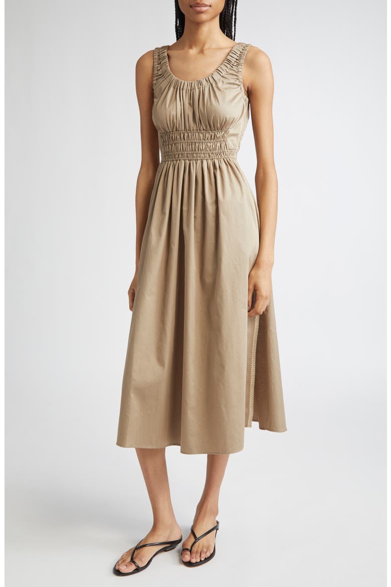 Anouk Smock Waist Cotton Dress, Main, color, KHAKI