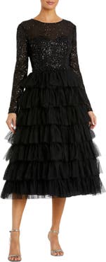 Mac Duggal Sequined Layered Tulle A-Line Cocktail Dress