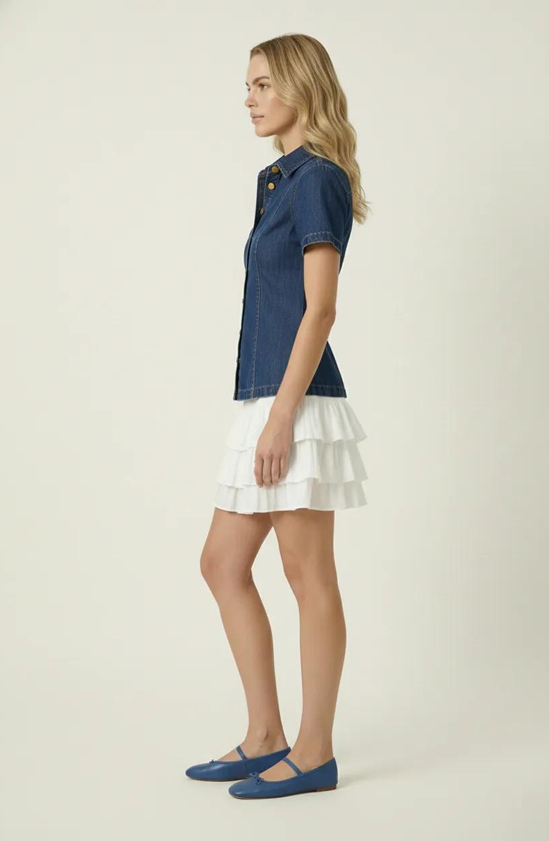 Modenaire Tailored Denim Front Button Shirt, Alternate, color, Indigo / Medium-Wash