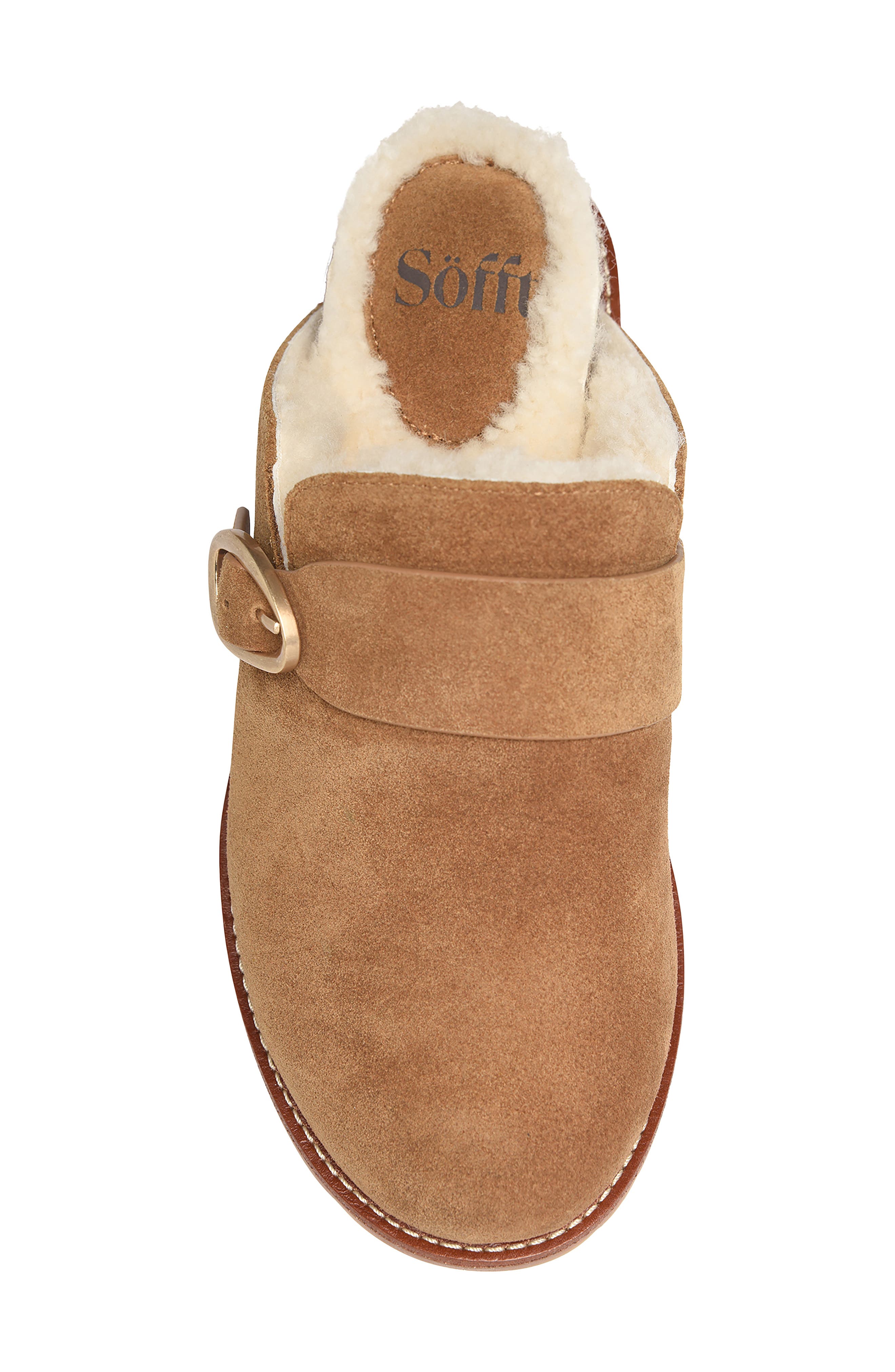 Angela Leather Clog with Genuine Shearling Trim, Alternate, color, BRANDY
