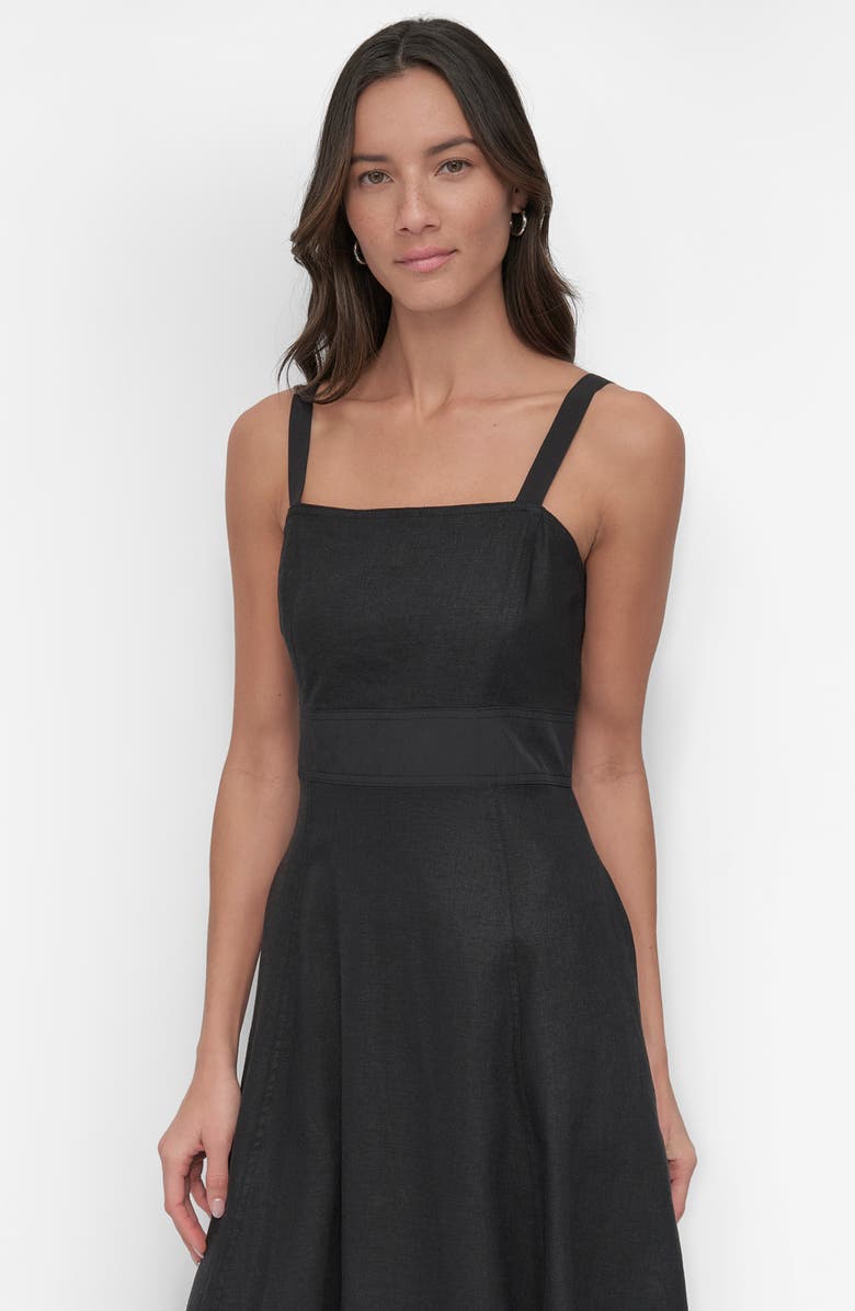 DKNY Paneled Linen Blend Midi Dress, Alternate, color, Black