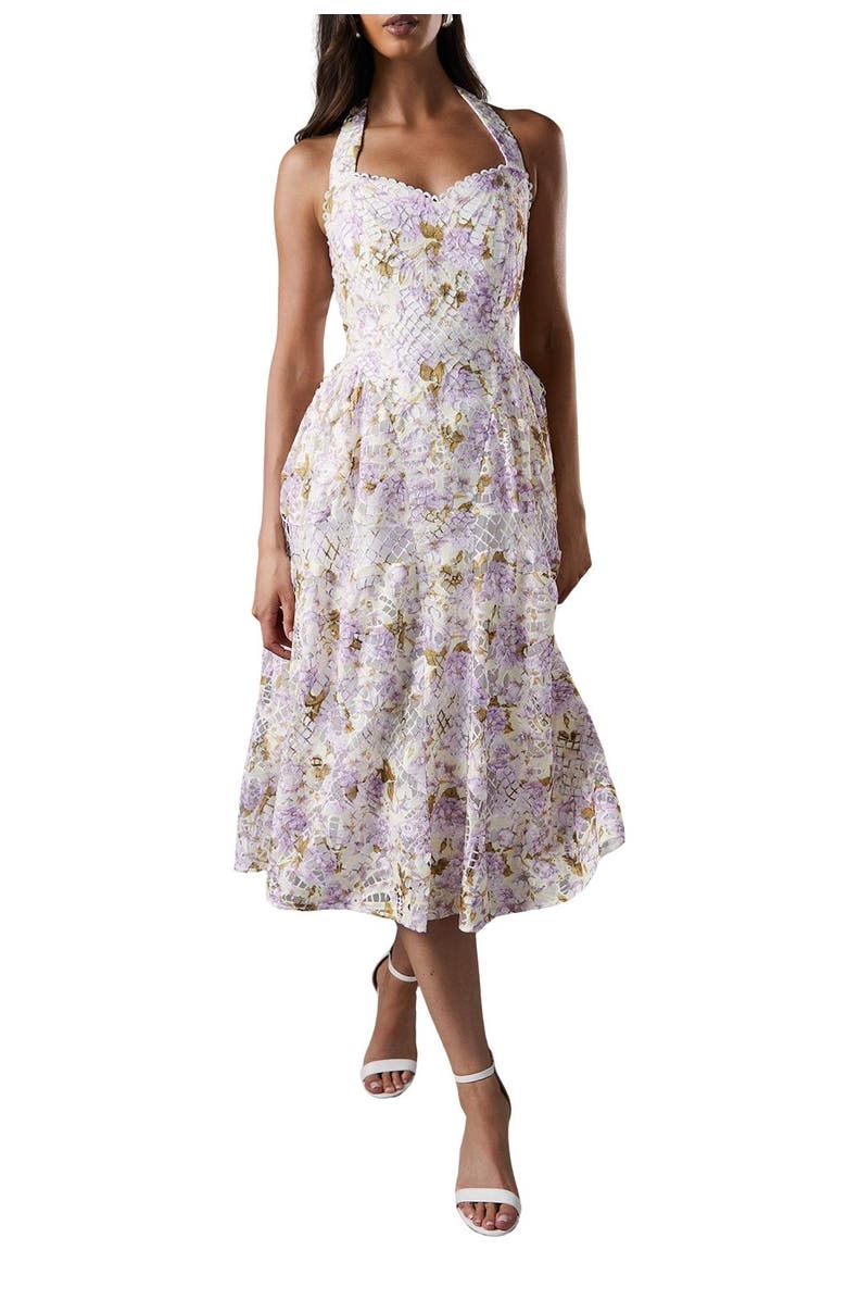 Coast Printed Lace Halter Neck Midi Dress, Alternate, color, White