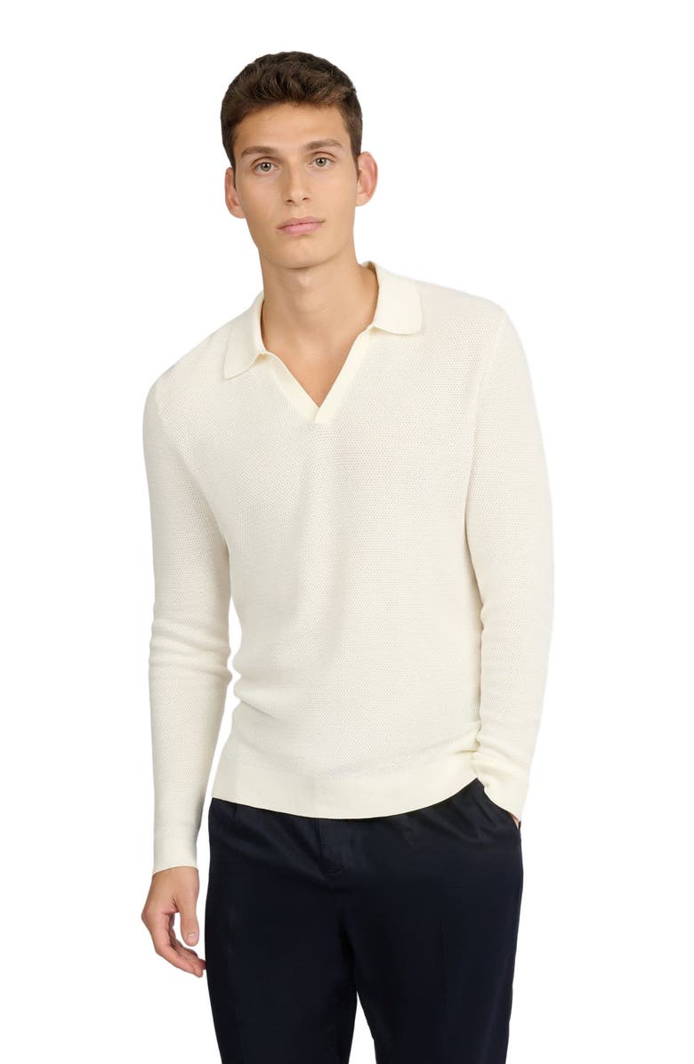 Onia Cotton Textured Long Sleeve Johnny Polo, Alternate, color, Egret