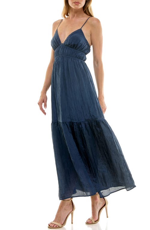 Socialite Cami Empire Waist Tiered Maxi Dress In Blue