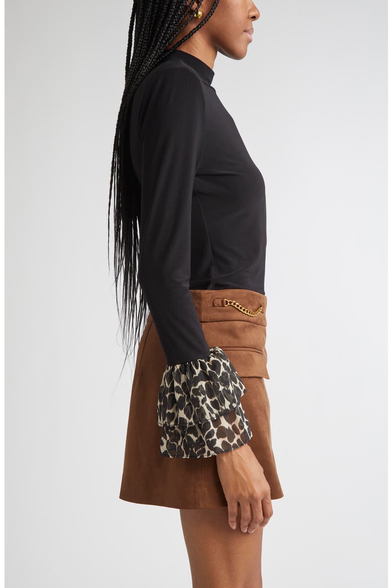 Vickiana Mock Neck Bell Sleeve Top, Alternate, color, BLACK / BONE FOLIAGE