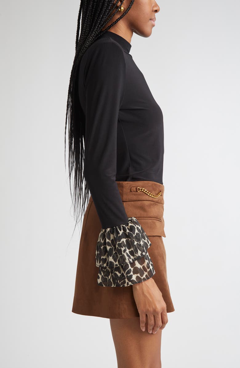 Ramy Brook Vickiana Mock Neck Bell Sleeve Top, Alternate, color, Black / Bone Foliage