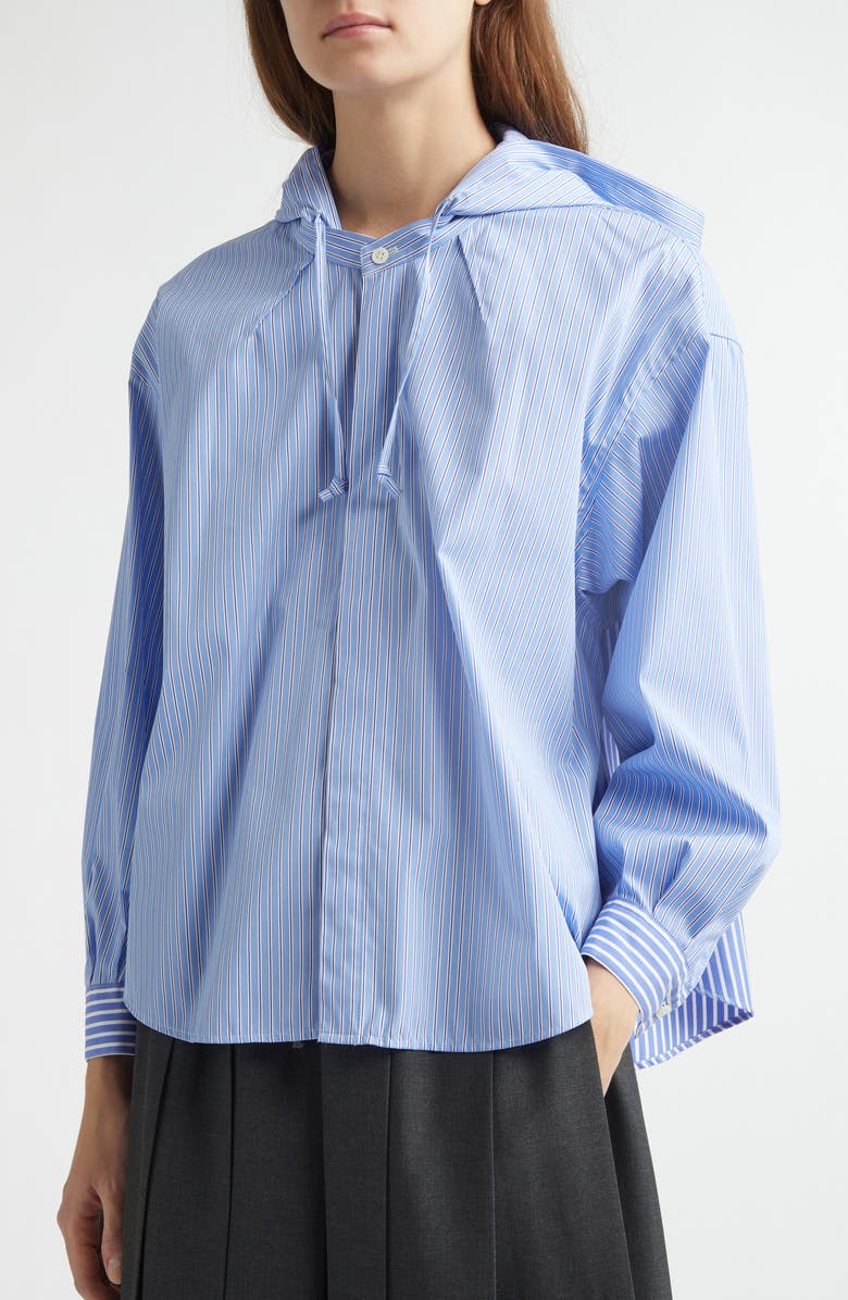 Undercover Hooded Stripe Cotton Blend Button-Up Shirt, Alternate, color, 