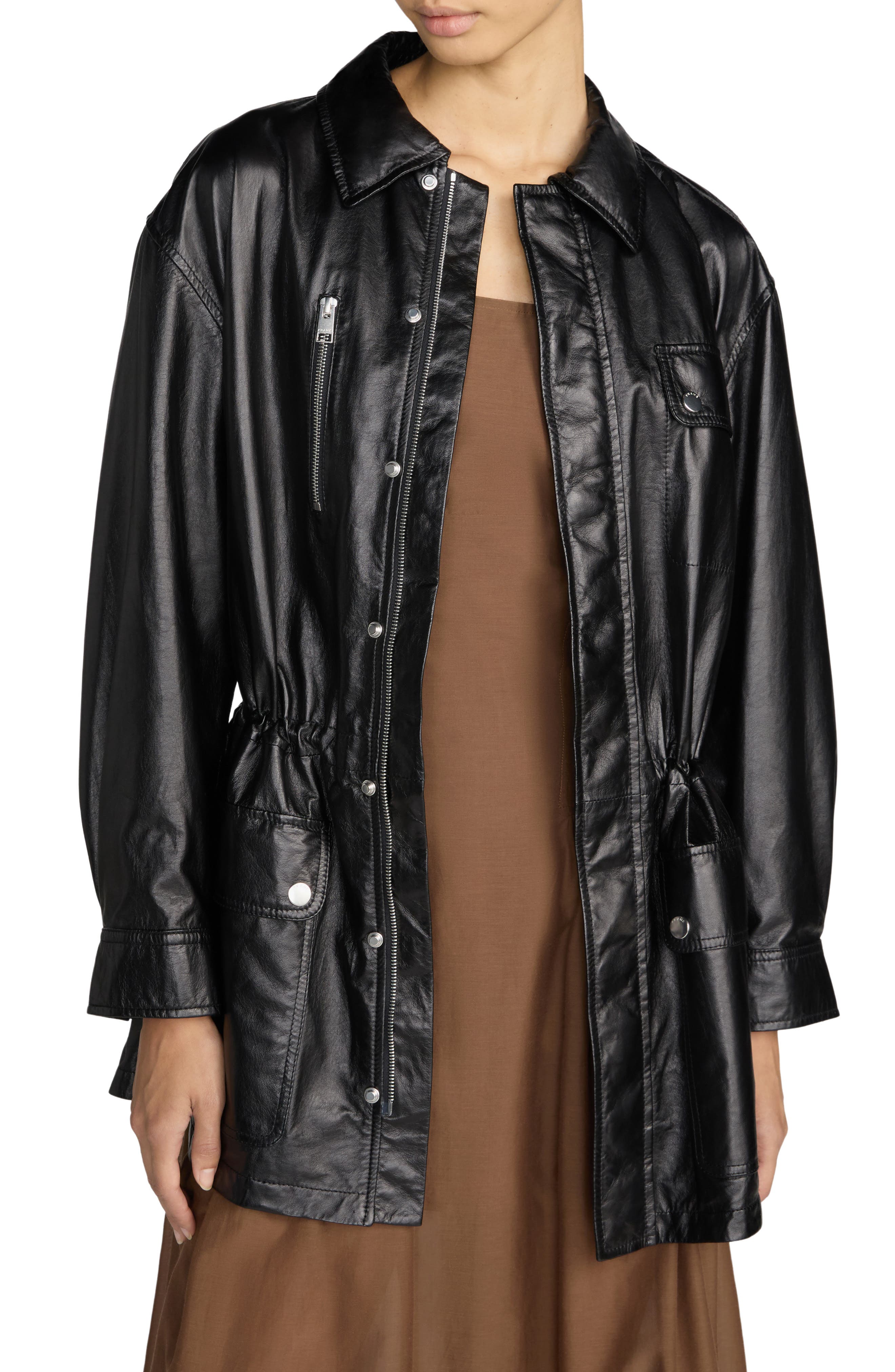 Frame The Leather Safari Jacket In Black