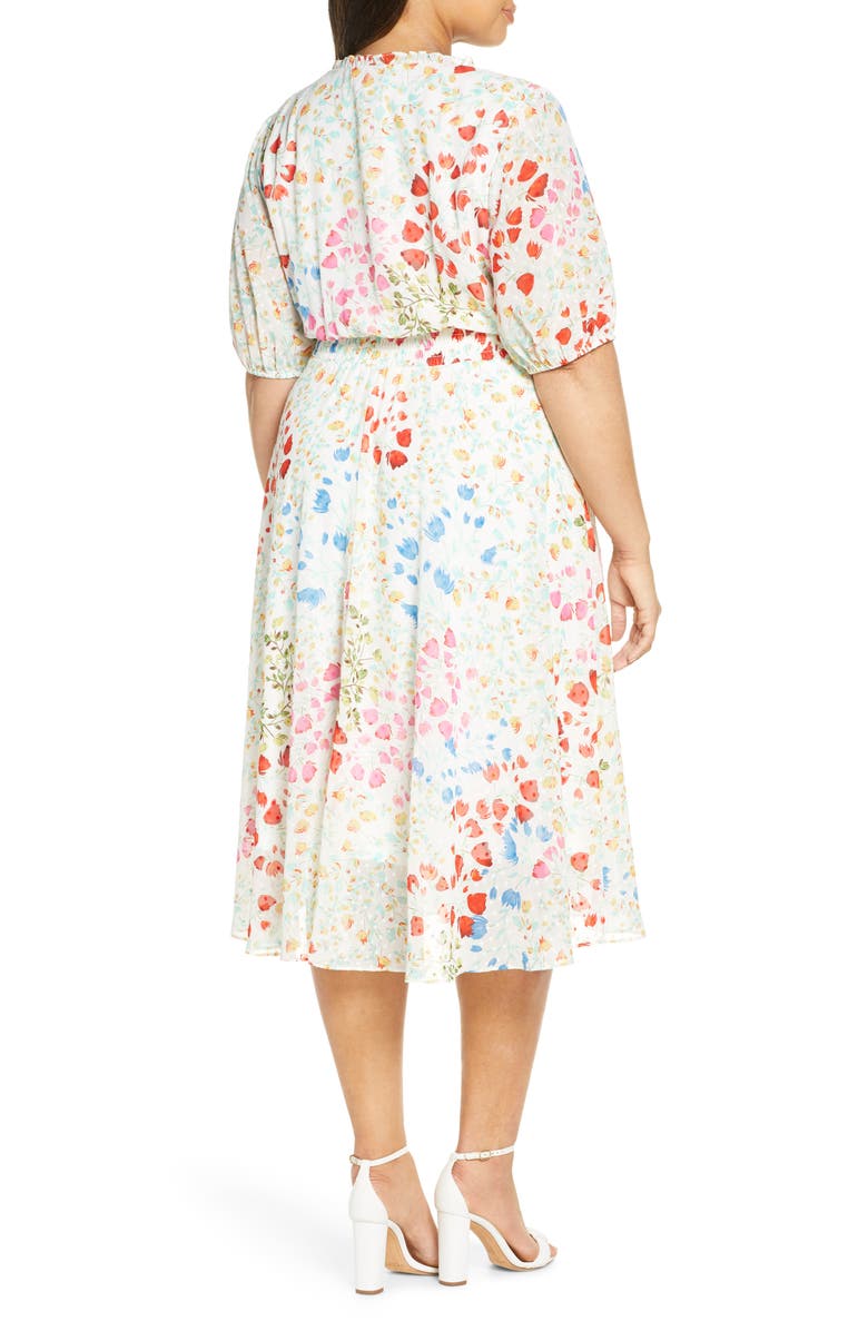 Maison Tara Smocked Floral Clip Dot Chiffon Dress, Alternate, color,