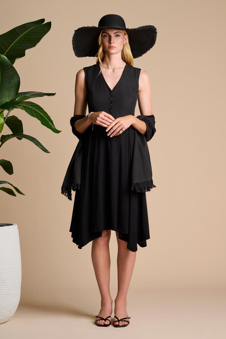 Monroe 2.0 Midi Dress with Front Button, UPF 50+ Sun Protection, Alternate, color, Black