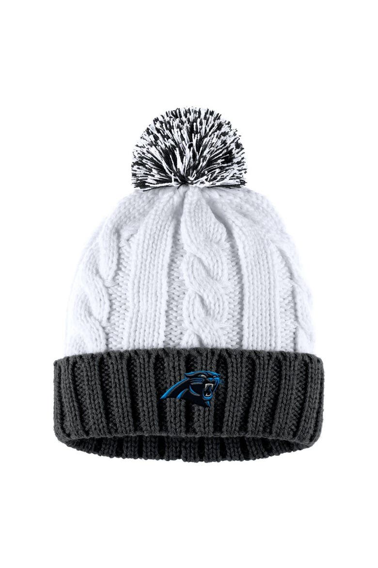 Women's WEAR by Erin Andrews  Black/White Carolina Panthers Cable Stripe Cuffed Knit Hat with Pom and Scarf Set, Alternate, color, Black