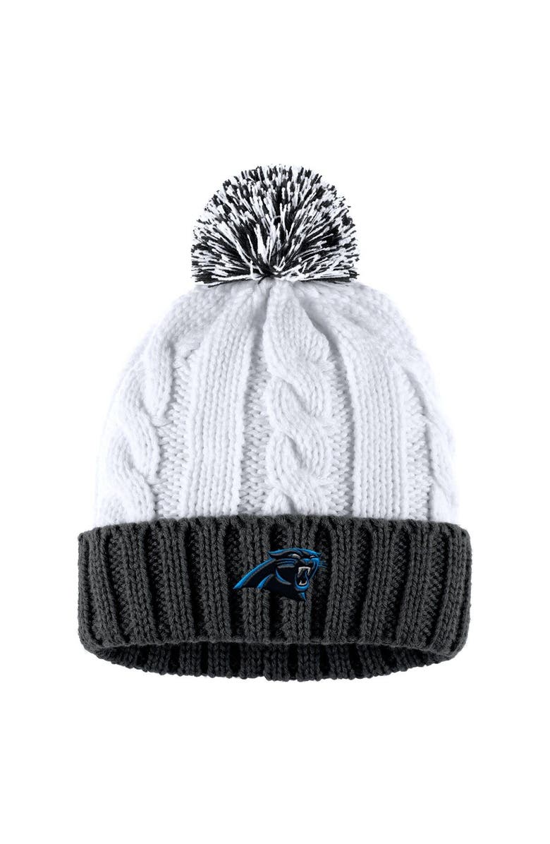 WEAR by Erin Andrews Women's WEAR by Erin Andrews  Black/White Carolina Panthers Cable Stripe Cuffed Knit Hat with Pom and Scarf Set, Alternate, color, 