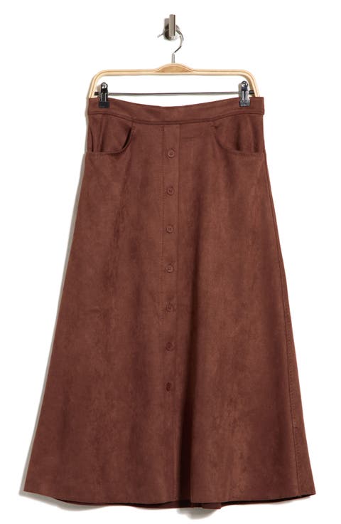 Button Front Faux Suede Maxi Skirt