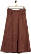 MAX STUDIO Button Front Faux Suede Maxi Skirt