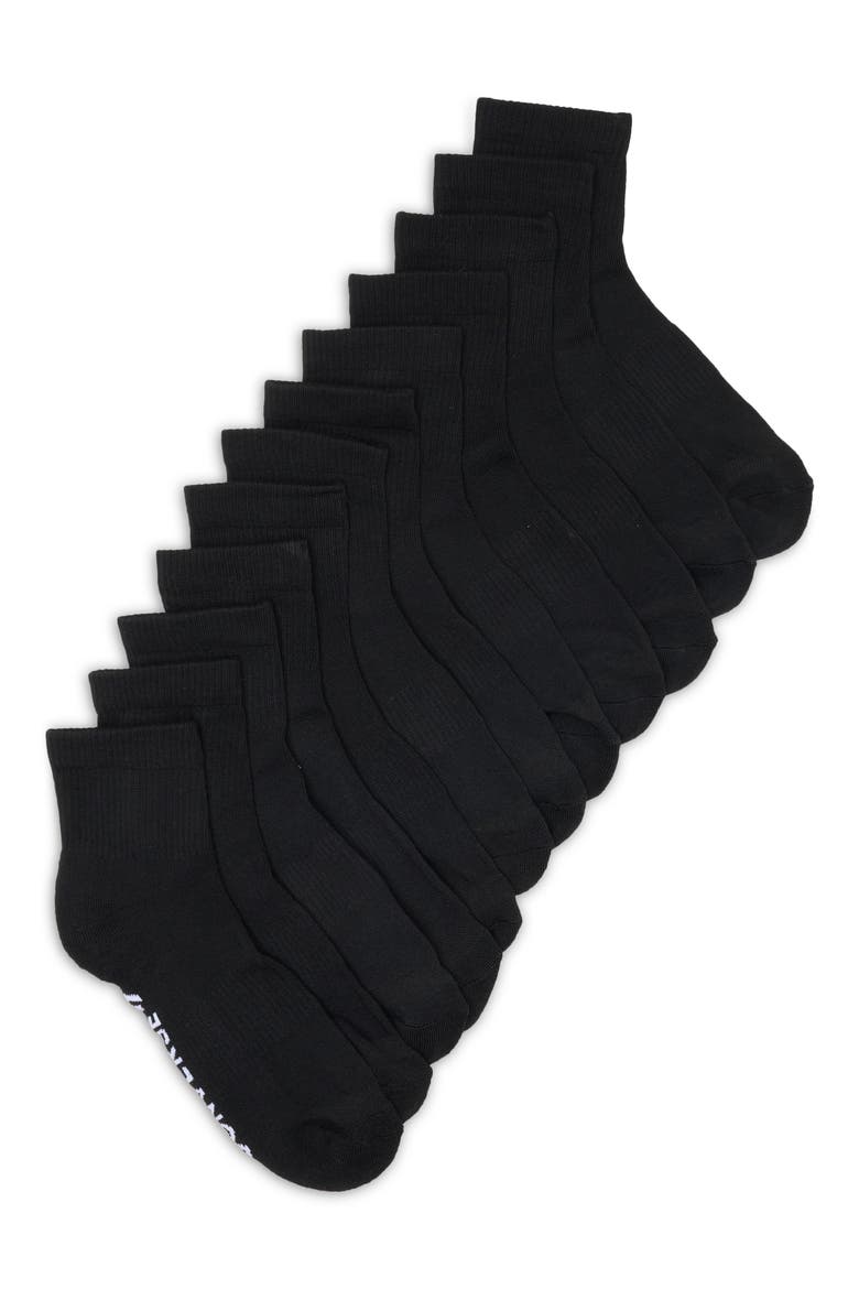 Foundational 6-Pack Quarter Crew Socks, Main, color, BLACK