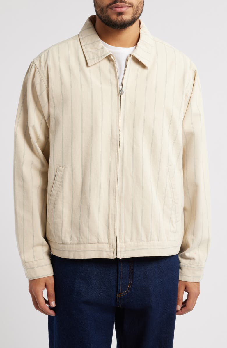 Obey Stripe Cotton Denim Zip Jacket, Alternate, color, Pelican Multi