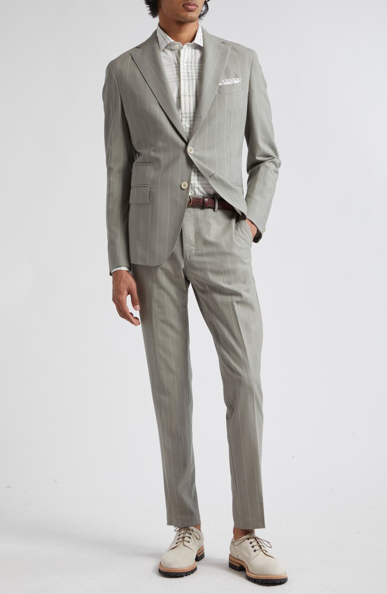 Eleventy Pinstripe Stretch Wool Blend Suit, Main, color, Military Green