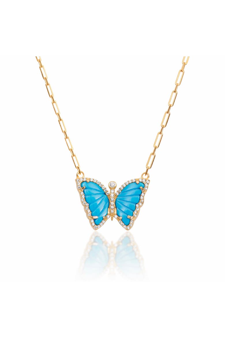 carved  turquoise butterfly necklace, Main, color, turquoise