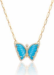 Gemma Azzurro carved  turquoise butterfly necklace