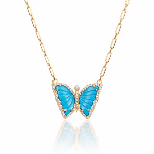 Gemma Azzurro Carved Turquoise Butterfly Necklace In Blue
