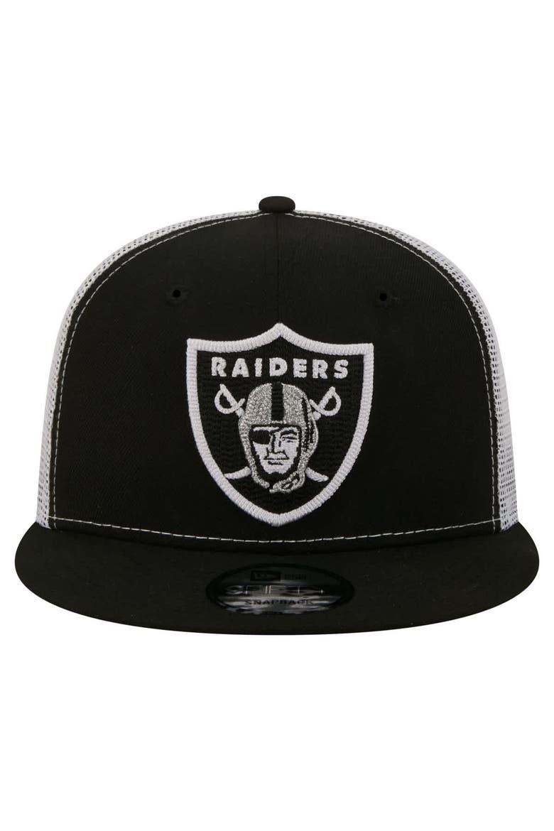 Men's New Era  Black Las Vegas Raiders Core Team 9FIFTY Trucker Snapback Hat, Alternate, color, Black