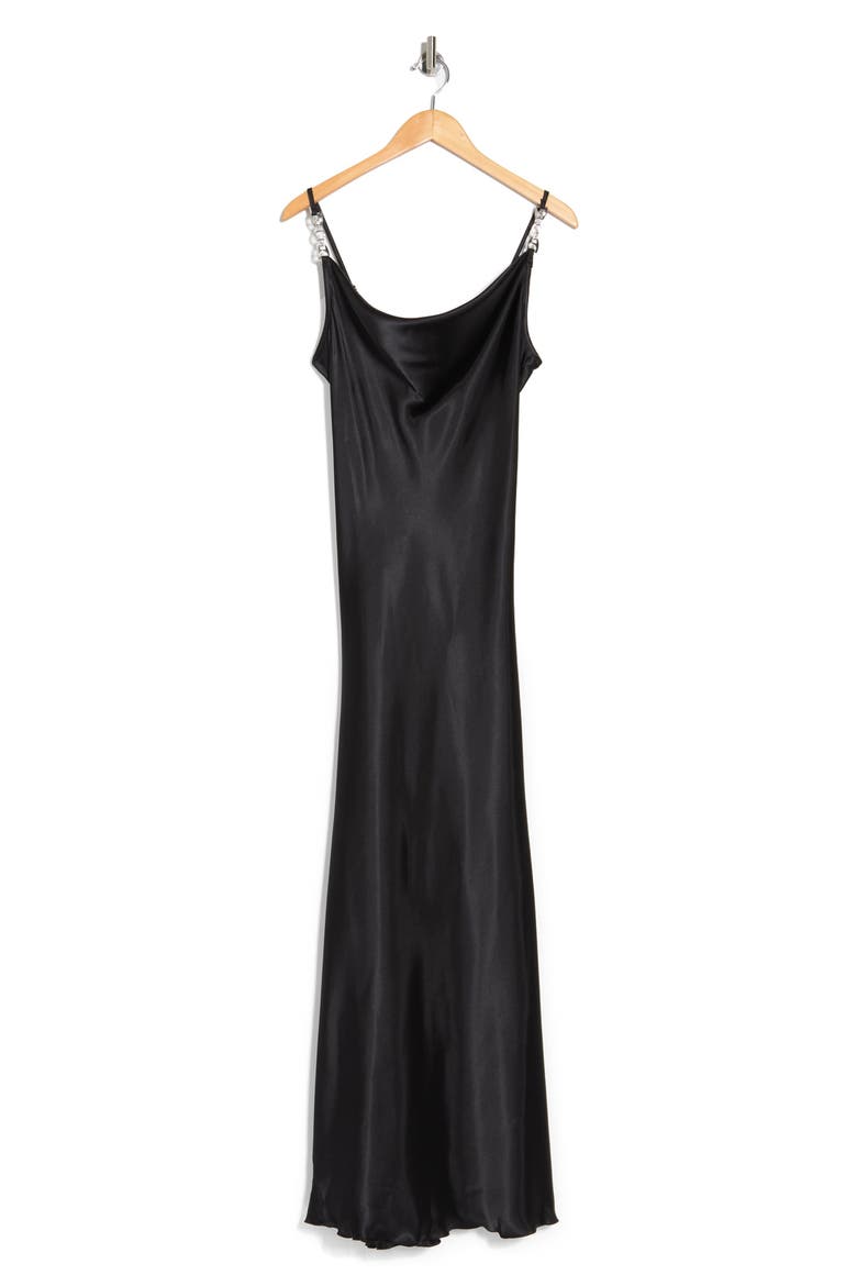 Solid Long Satin Slip Dress, Alternate, color, BLACK