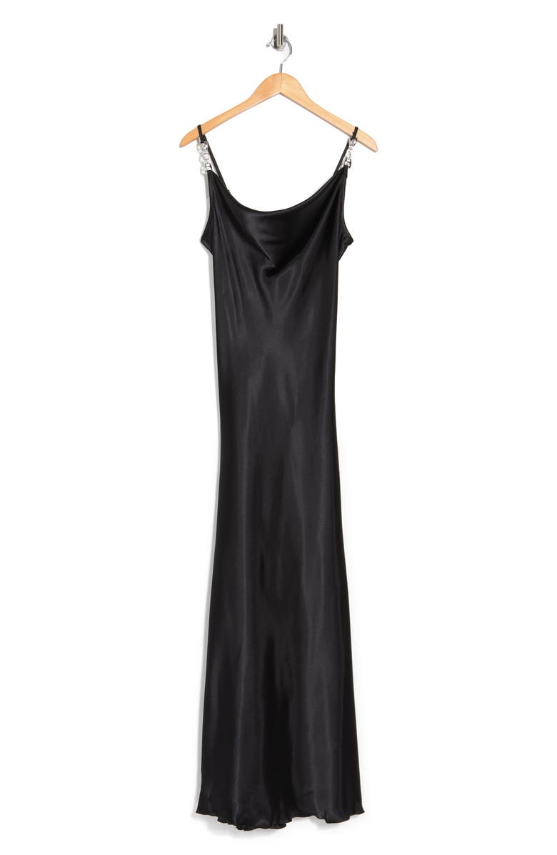 Jump Apparel Solid Long Satin Slip Dress, Alternate, color, Black