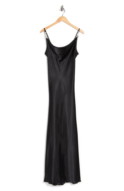Jump Apparel Solid Long Satin Slip Dress In Black