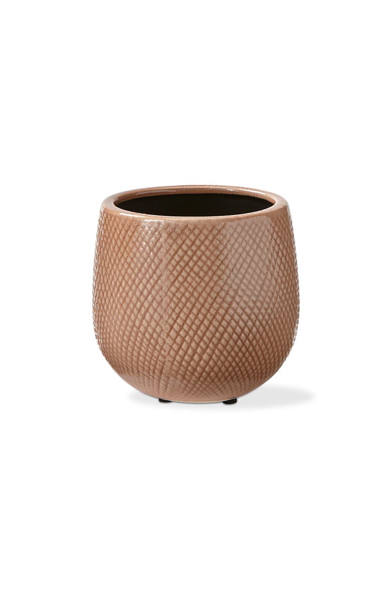Cross Hatch Small BGlazed Stoneware Planter, Main, color, Pink