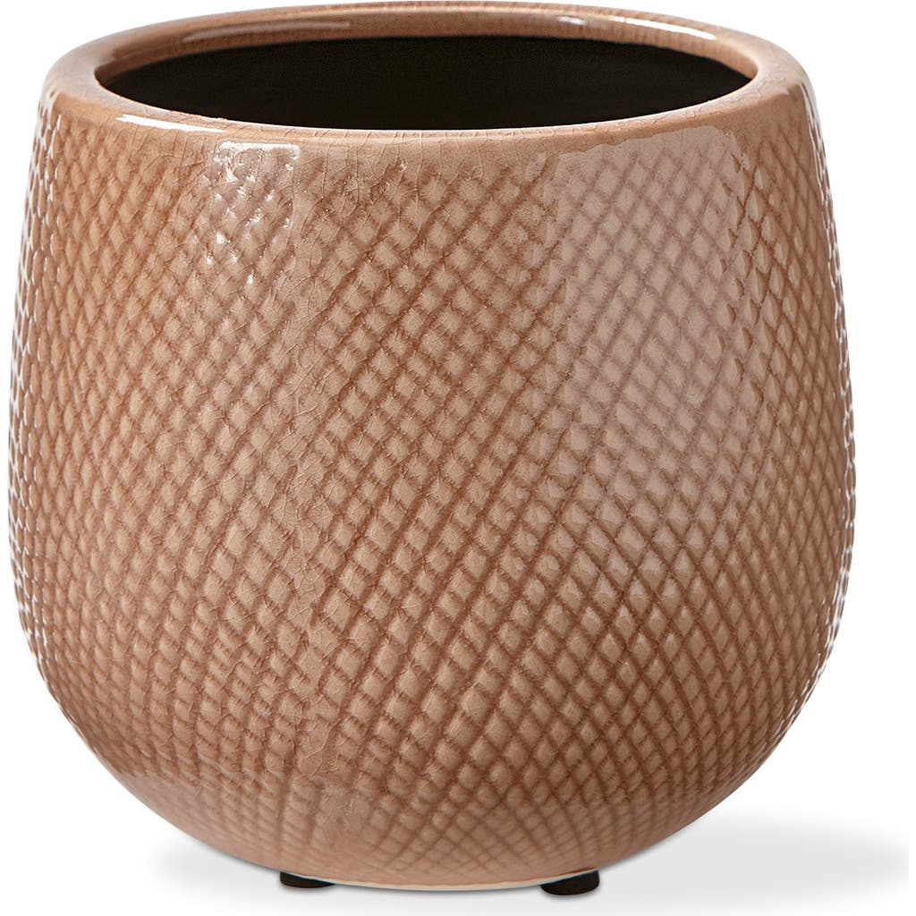 Tag Cross Hatch Small Blush Glazed Stoneware Planter In Brown