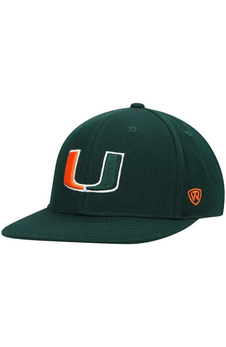 TOP OF THE WORLD Men's Top of the World Green Miami Hurricanes Team Color Fitted Hat, Alternate, color, Green