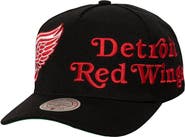 Mitchell & Ness Men's Mitchell & Ness  Black Detroit Red Wings Busted Logo Wordmark Wrap-Around Pro Pinch Adjustable Hat