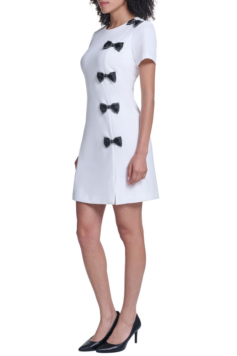 Scuba Rhinestone Bow Sheath Dress, Alternate, color, SOFT WHITE/ BLACK
