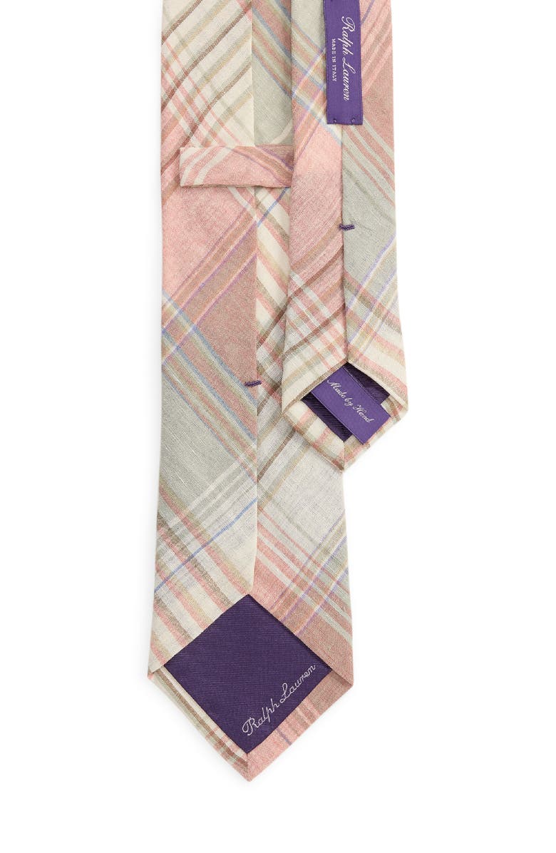 Ralph Lauren Purple Label Plaid Linen Tie, Alternate, color, Raspberry