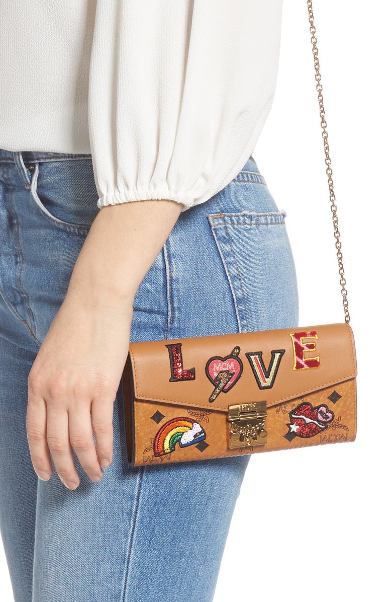 MCM Patricia Love Patch Wallet on a Chain, Alternate, color,