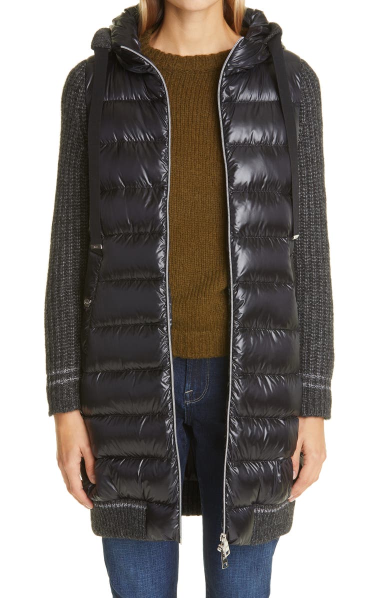 Herno Sweater Sleeve Hooded Down Puffer Coat, Main, color, 