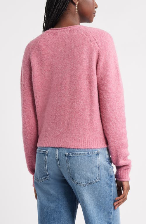 Treasure & Bond Rolled Crewneck Cardigan In Pink