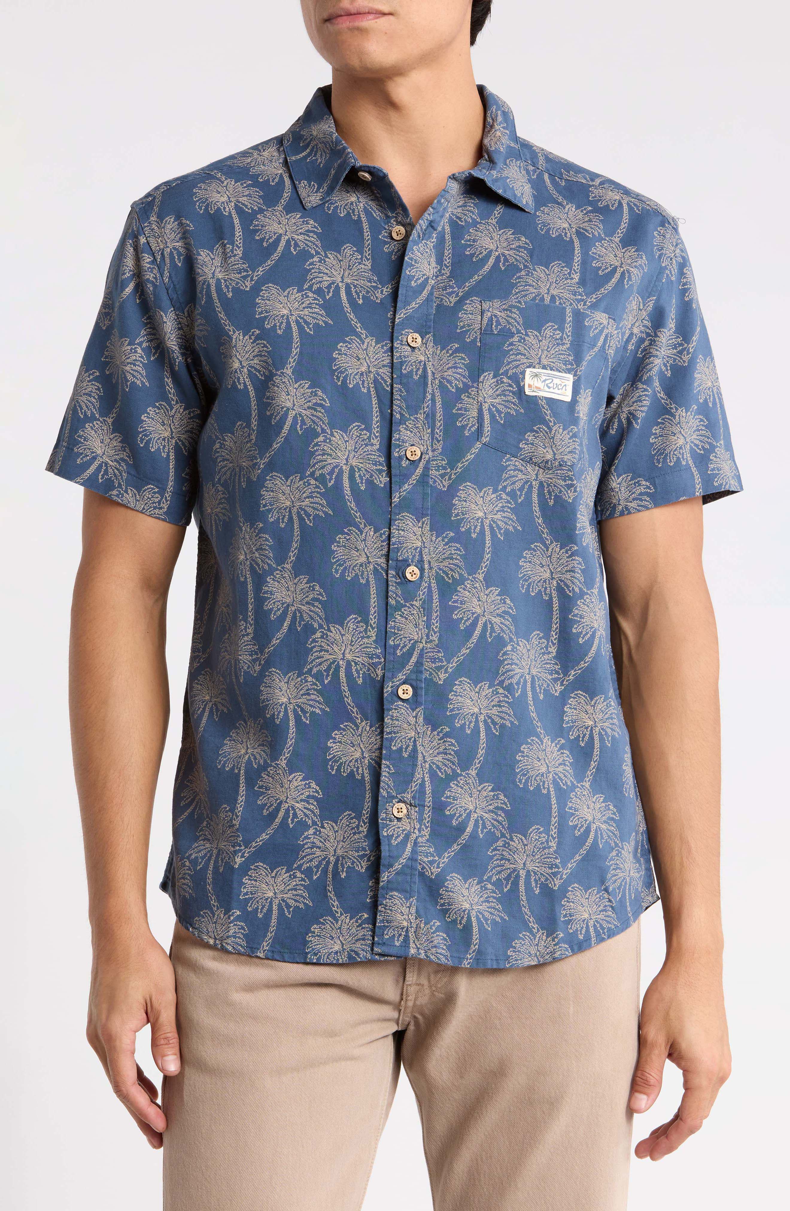 Exotica Regular Fit Floral Short Sleeve Linen Blend Button-Up Shirt