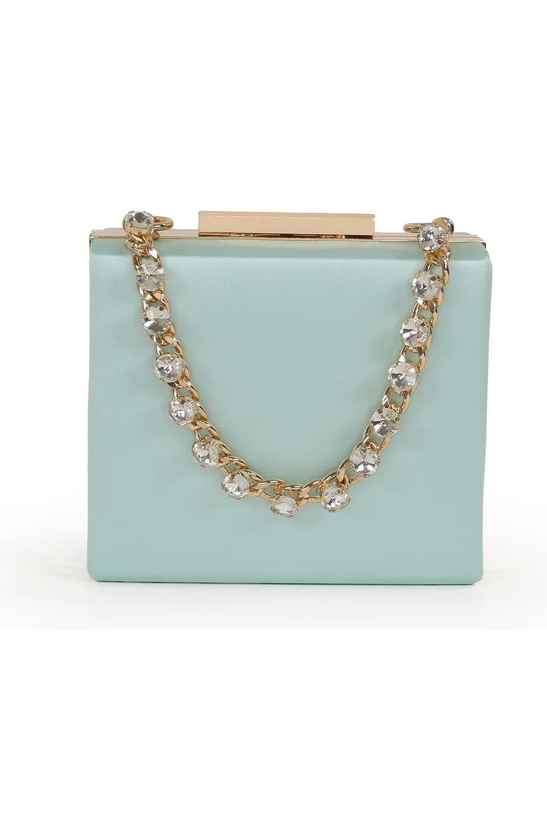 Jewel Badgley Mischka Billie Mini Box Clutch with Rhinestone Chain, Main, color, Light Mint Green