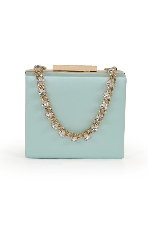 Billie Mini Box Clutch with Rhinestone Chain