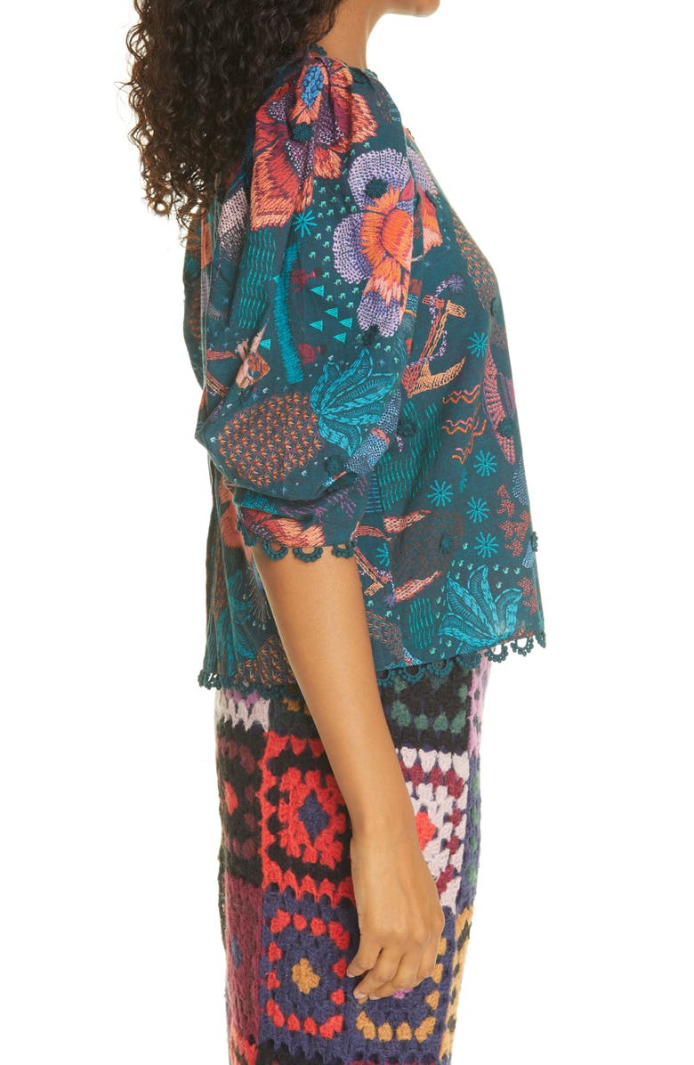 FARM Rio Teal River Creatures Cotton Blouse, Alternate, color, 