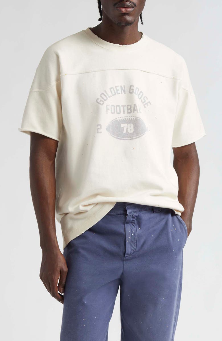 Golden Goose Journey Football Logo Distressed Cotton Graphic T-Shirt, Main, color, 