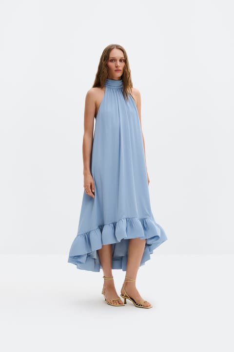 Sabrina Halterneck Ruffled Midi Dress