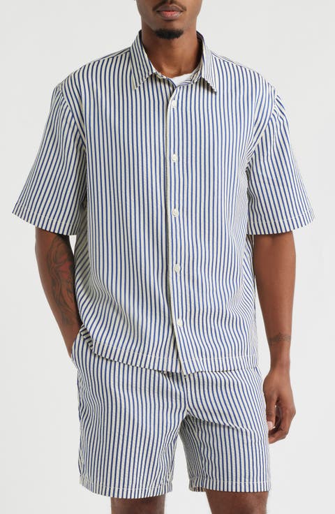 Stripe Short Sleeve Seersucker Button-Up Shirt