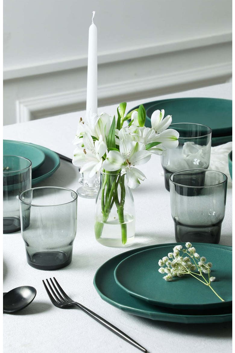 Rio Stoneware 16-Piece Dinnerware Set with Glasses, Alternate, color, Green