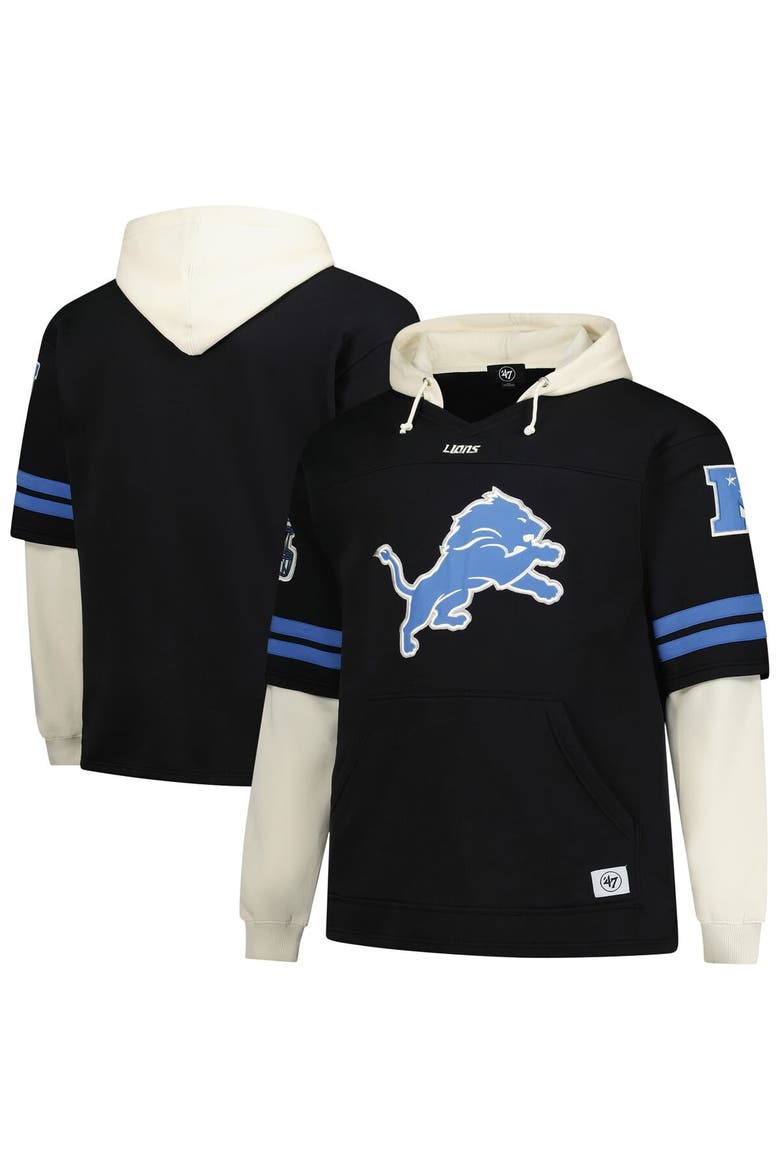Men's '47 Black Detroit Lions Big & Tall Split Zone Cornerback V-Neck Hoodie, Main, color, Black