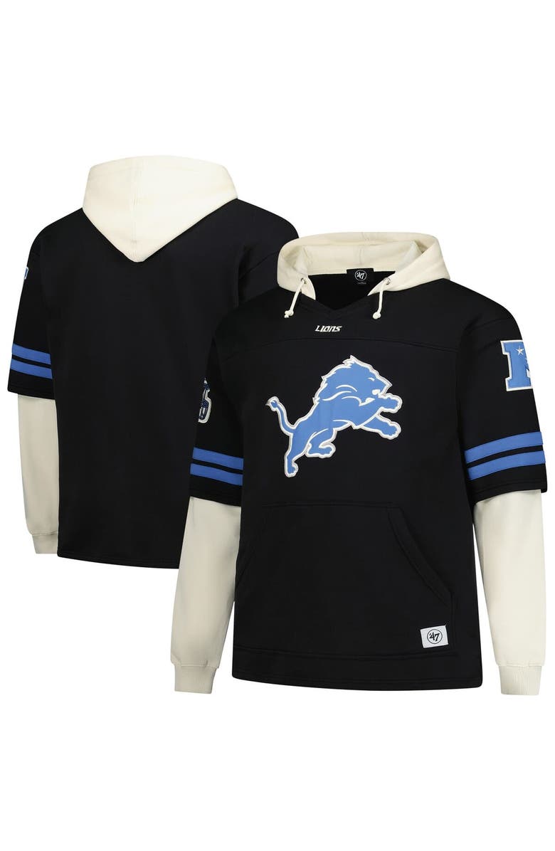 '47 Men's '47 Black Detroit Lions Big & Tall Split Zone Cornerback V-Neck Hoodie, Main, color, Black