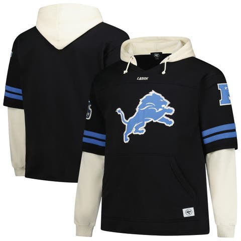 Men's '47 Black Detroit Lions Big & Tall Split Zone Cornerback V-Neck Hoodie
